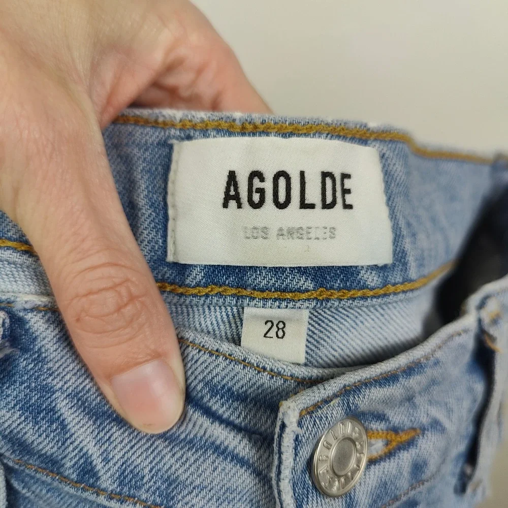 AGOLDE Nico Slim Jeans Womens 28 Blue High Rise Distressed Button Fly Casual